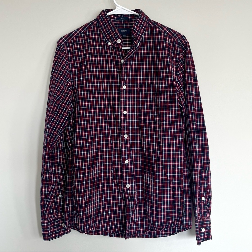 J. Crew Slim Checkered Button Down in Red and Navy Blue